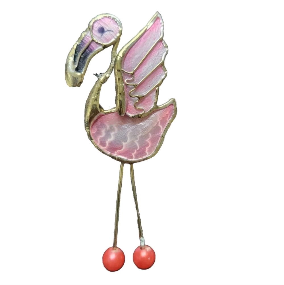 Vintage*1960's Pink Flamingo Seashell Pin/Brooch